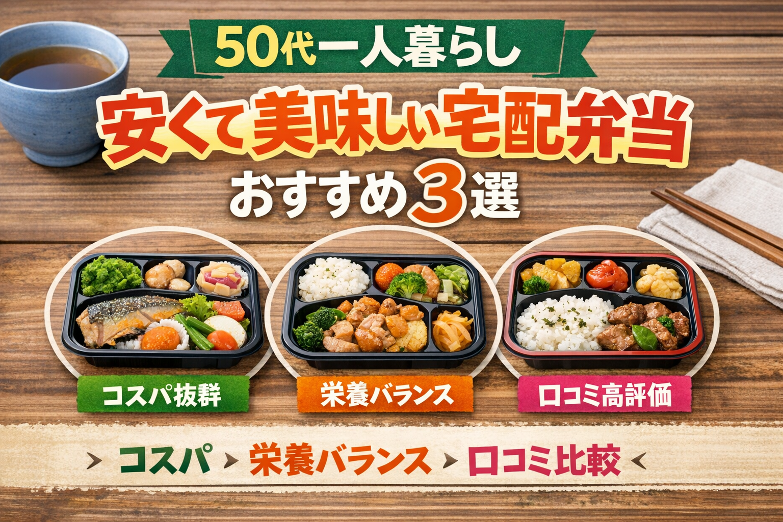 【50代一人暮らし】安くて美味しい宅配弁当おすすめ3選｜コスパ・栄養バランス・口コミ比較