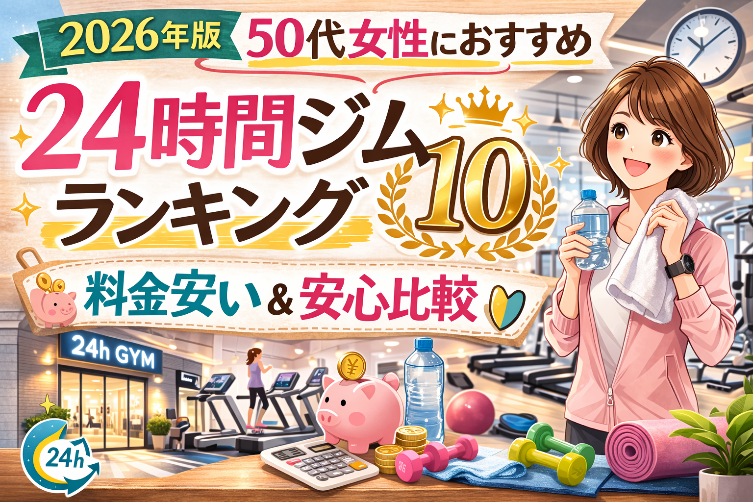 【2026年版】50代女性におすすめ24時間ジムランキング10｜料金安い＆安心比較