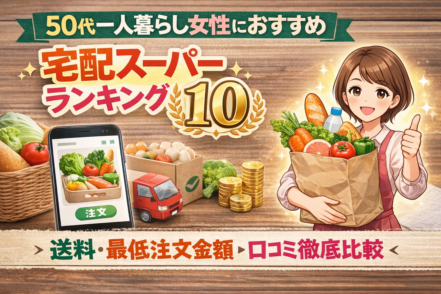 50代一人暮らし女性におすすめ宅配スーパーランキング10｜送料・最低注文金額・口コミ徹底比較