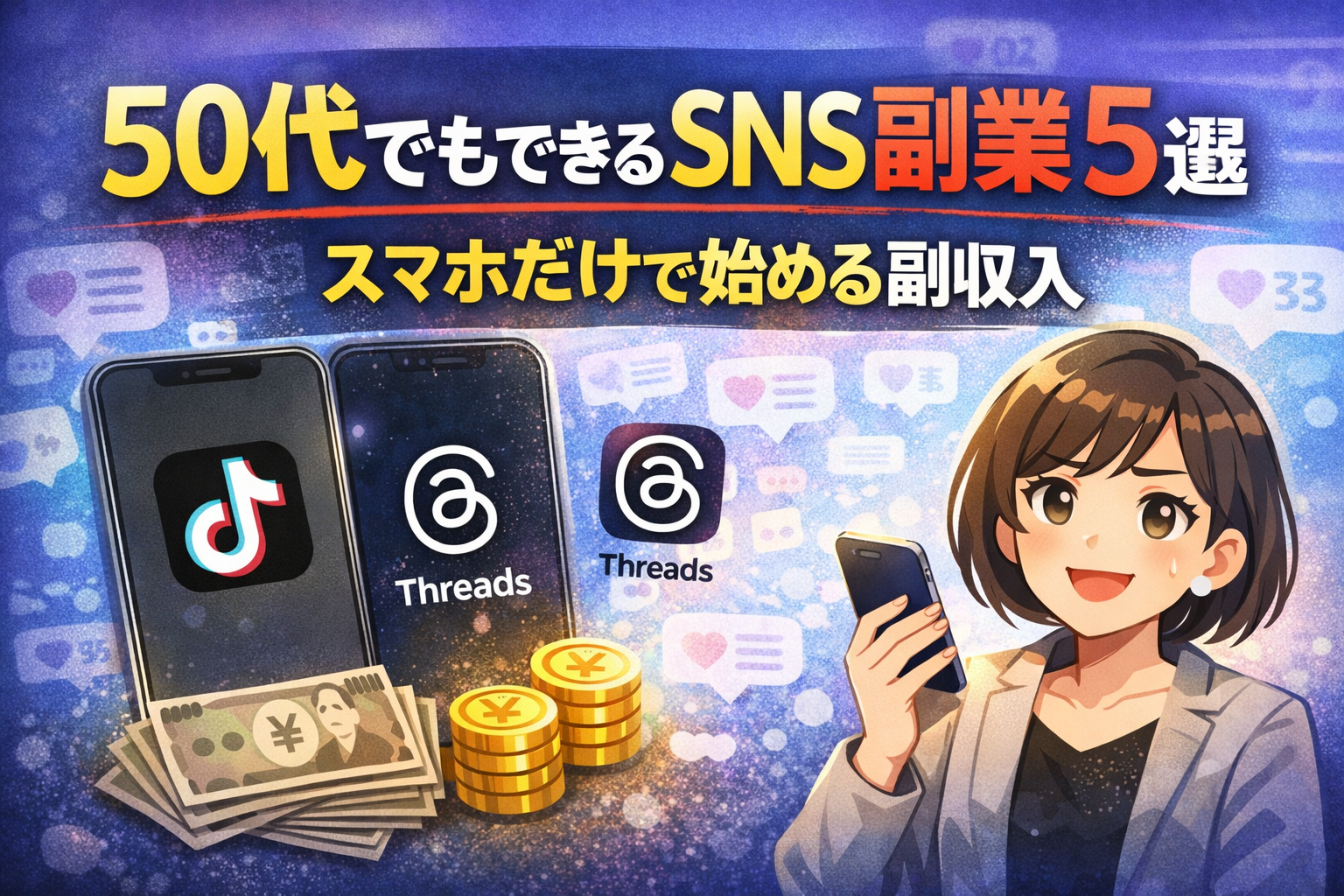 50代でもできるSNS副業5選｜スマホだけで始める初心者向け副収入